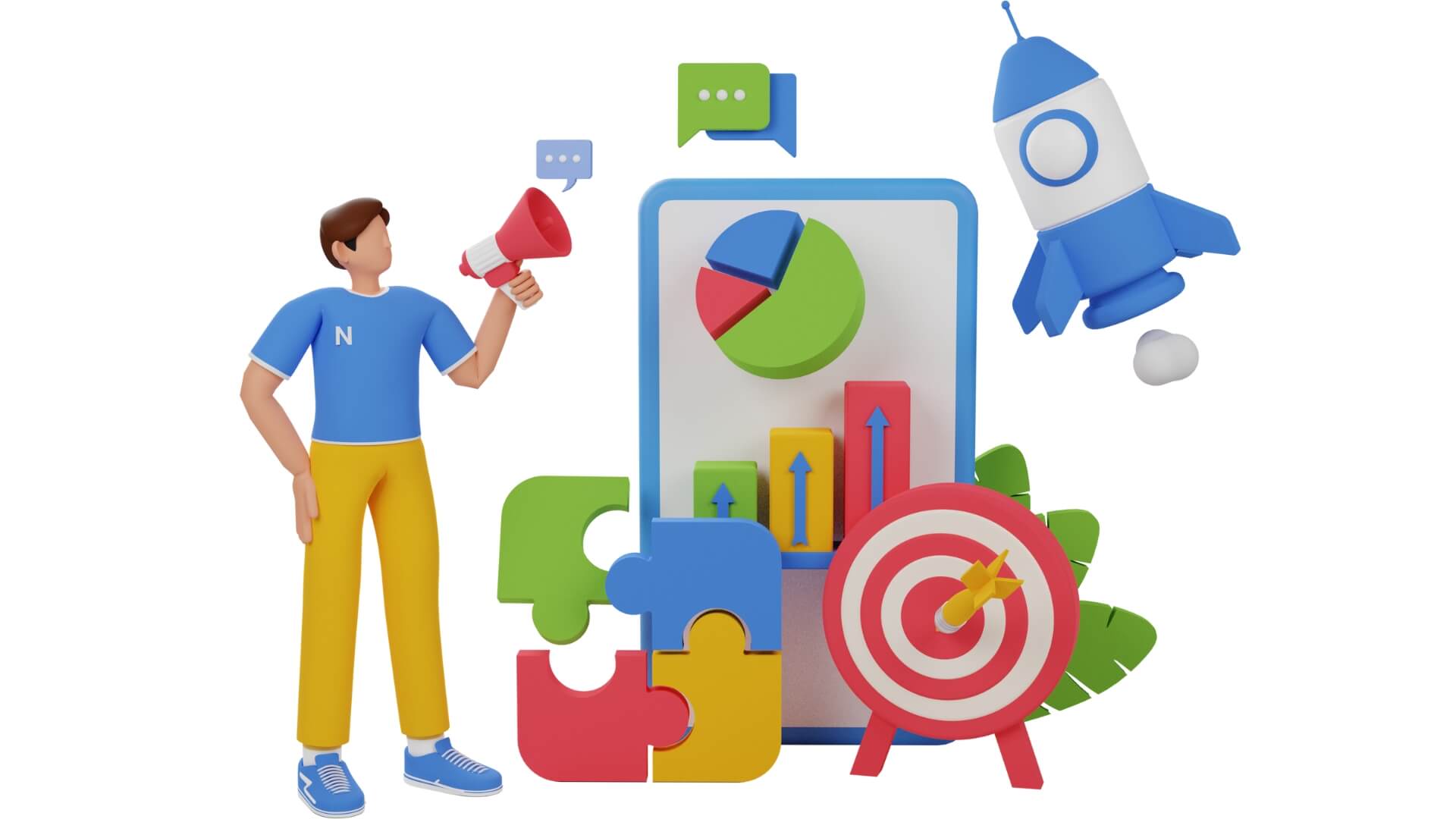 Illustration d'un homme à coté d'un télépgone géant contenant tous les élements de sa stratégie de référencement sur mesure